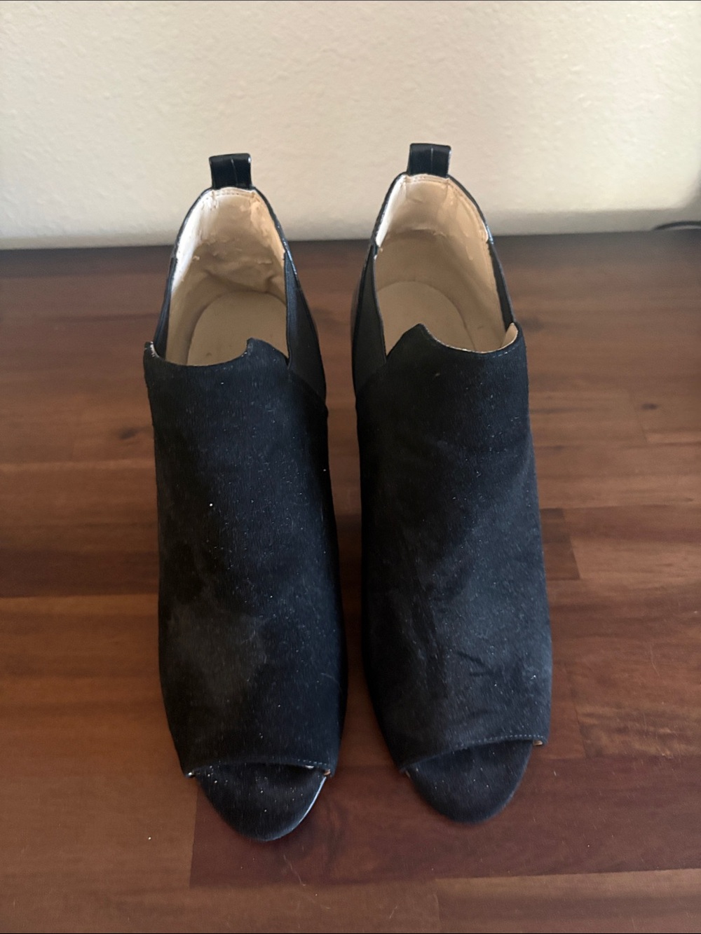 Marc Fisher Black Suede Peep-Toe Ankle Booties